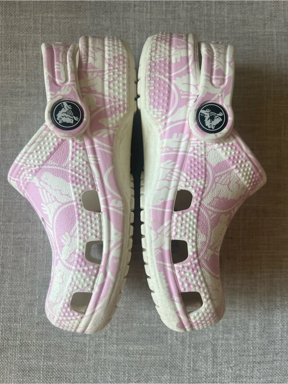 CROCS Classic Clogs pink/white croc print, kids/girls 9, playground outdoors